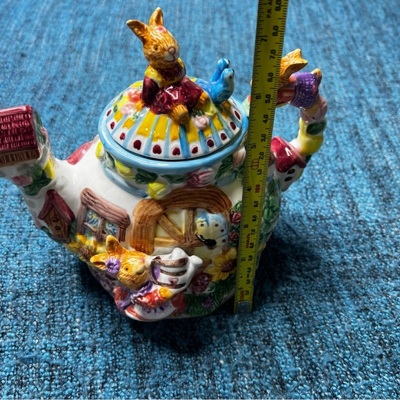 Vintage Merc Asia 1999 Garden Party Ceramic Tea Pot Bunny Rabbit Floral - Picture 8 of 9